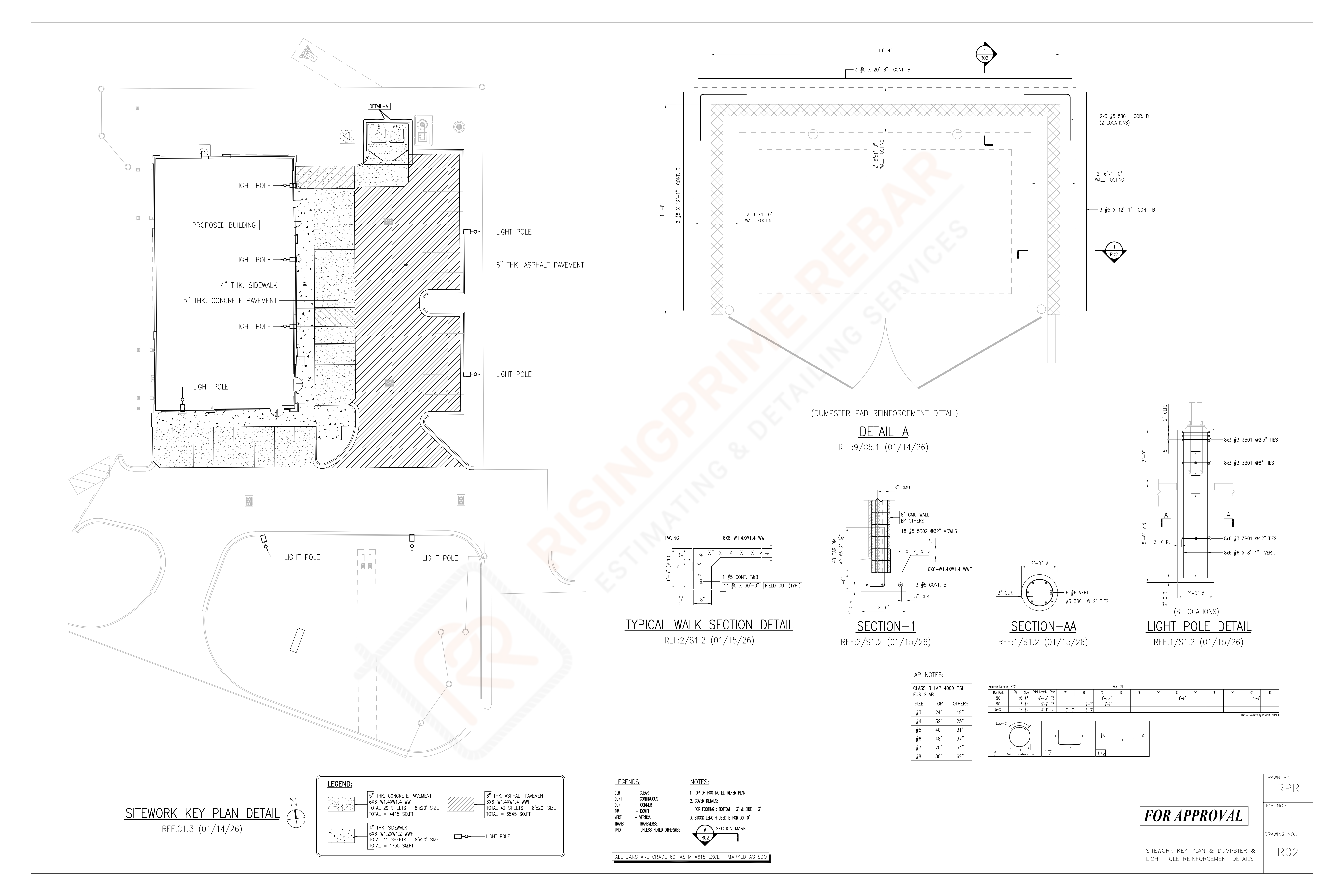 Foundation and Mat Rebar Placing Plan